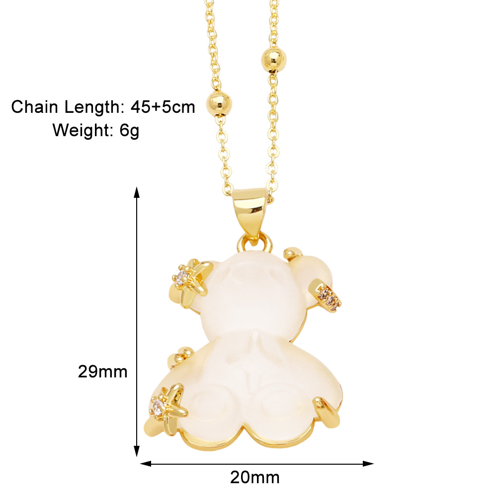 10g Weight Gold Plated Plating Material Resin, Zircon Inlay Material Pendant Necklace Classification cable chain Chain Type 1 Piece Quantity Daily, Street Occasion Copper Material Bear Pattern Unisex Gender Inlay Design Cute, Simple Style Style Copper Gold Plated Cute Simple Style Bear Inlay Resin Zircon Pendant Necklace 4