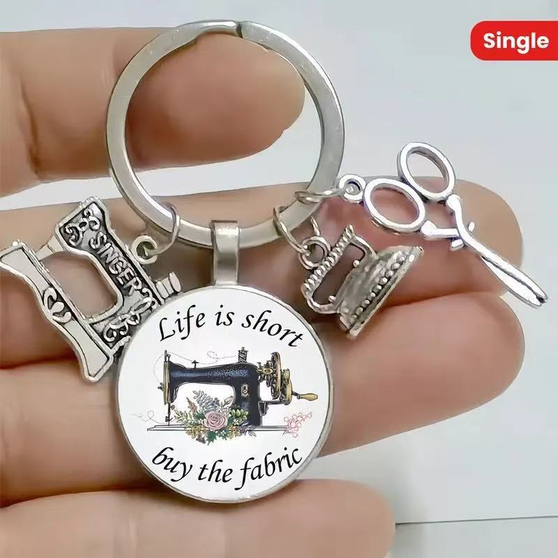 European and American Cross-Border Fashion Retro Sewing Machine Pendant Scissors Iron Sewing Machine Tailor Clothing Designer Keychain
