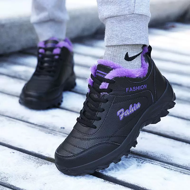 Спортивная обувь для пожилых людей среднего и пожилого возраста женская мягкая подошва нескользящая кожа водонепроницаемая и удобная легкая мама обувь спортивная теплая толстая хлопчатобумажная обувь