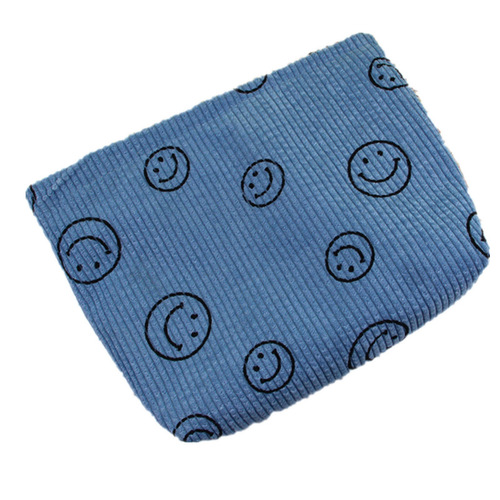 Large smiley corduroy cosmetic bag retro polka dot storage toiletry clutch bag key mobile phone wallet pen bag