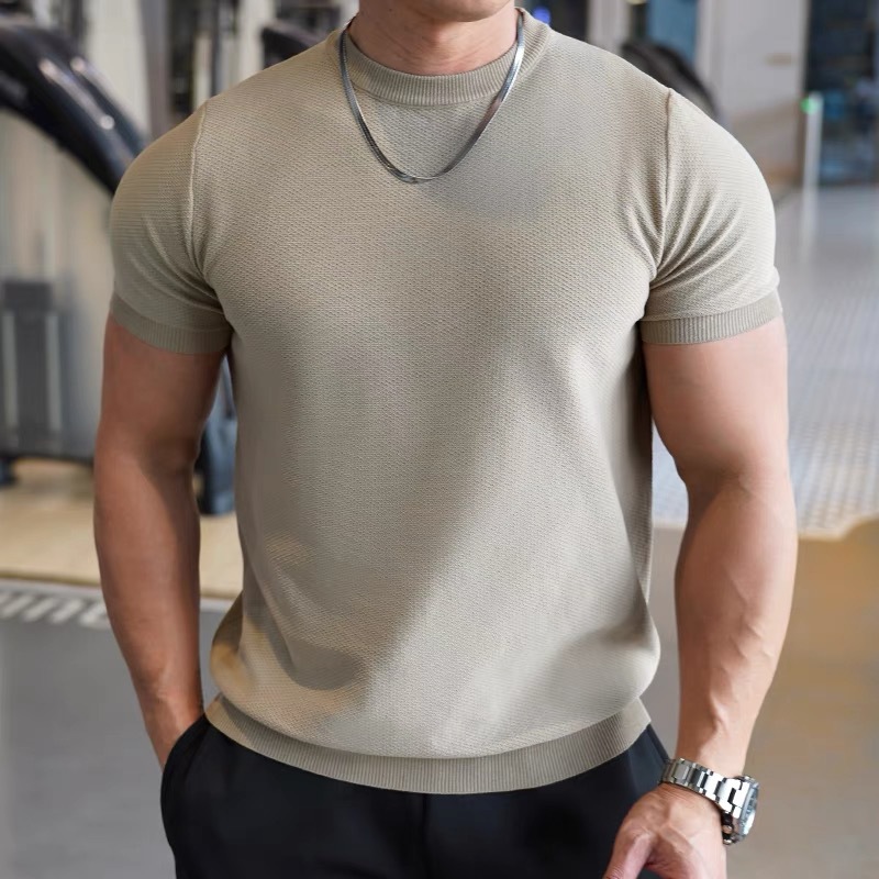 camiseta de mangas cortas para hombres hielo transpirable acondicionamiento físico muscular delgado comercio exterior transfronterizo al por mayor hielo enfriamiento