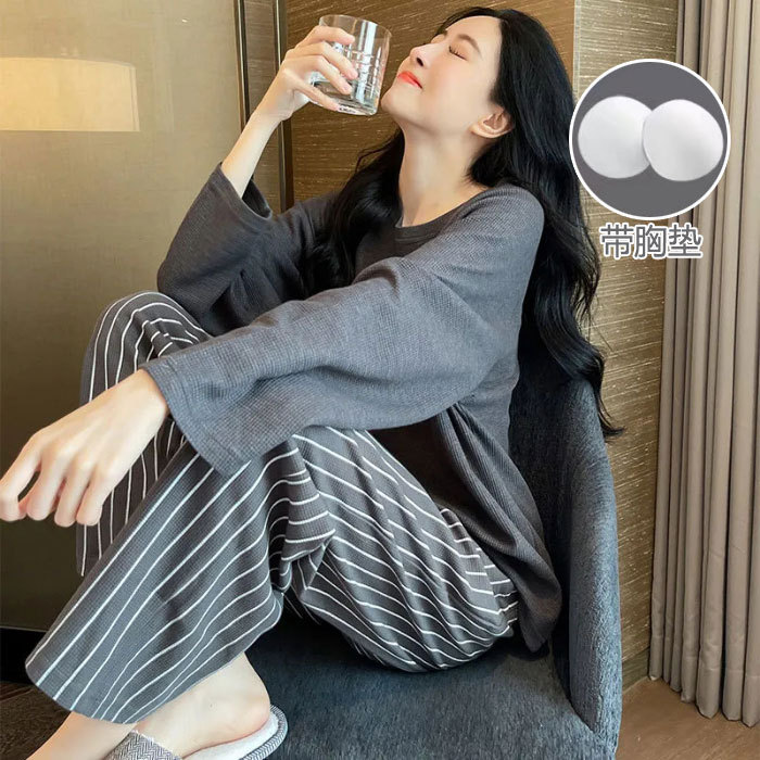 Chubby Girl Plus size pijamas Otoño de las mujeres Nuevo 2023 pantalones de manga larga sueltos traje de desgaste para el hogar Sudeste Asiático transfronterizo