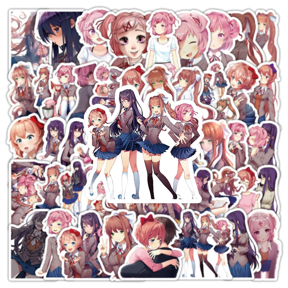 Набор наклеек Doki Doki Literature Club, 50 водостойких аниме-наклеек, персонажи и наклейки на ноутбук