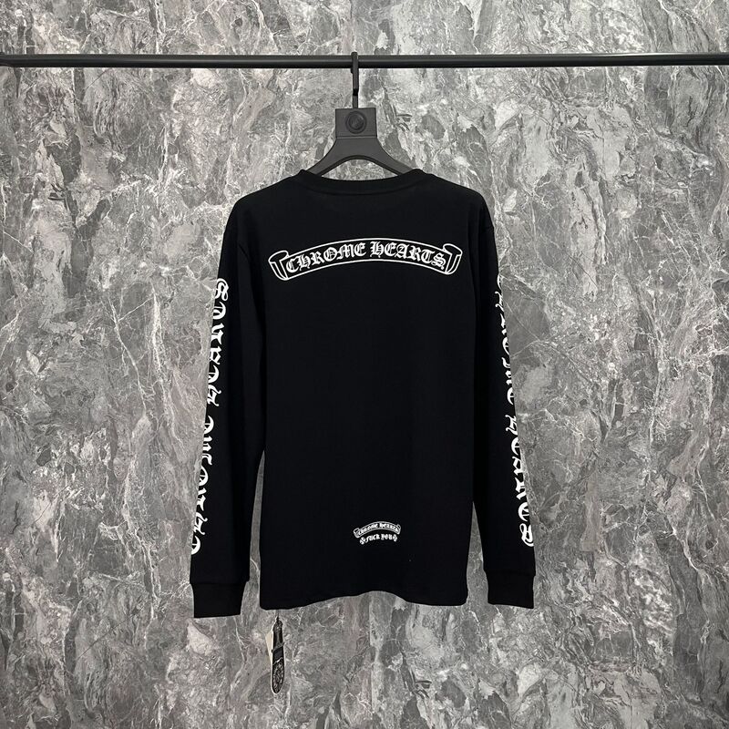 クロムハーツクロムハーツラウンドネックプリントダブルヤーンピュアコットン長袖Tシャツ、男女兼用、トレンディ|undefined