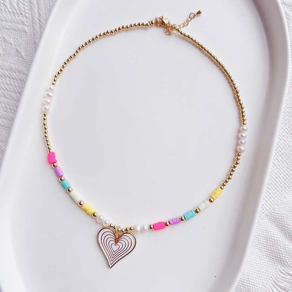 12g Weight Pendant Necklace Classification 1 Piece Quantity Daily Occasion Natural Freshwater Pearl, soft clay Material Heart Shape Pattern Women'S Gender Beaded Design Fashion Style Fashion Heart Shape Natural Freshwater Pearl Soft Clay Beaded Women's Pendant Necklace 13