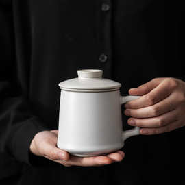 陶瓷茶杯马克杯创意茶水分离泡茶杯个人专用水杯三件套过滤花茶杯