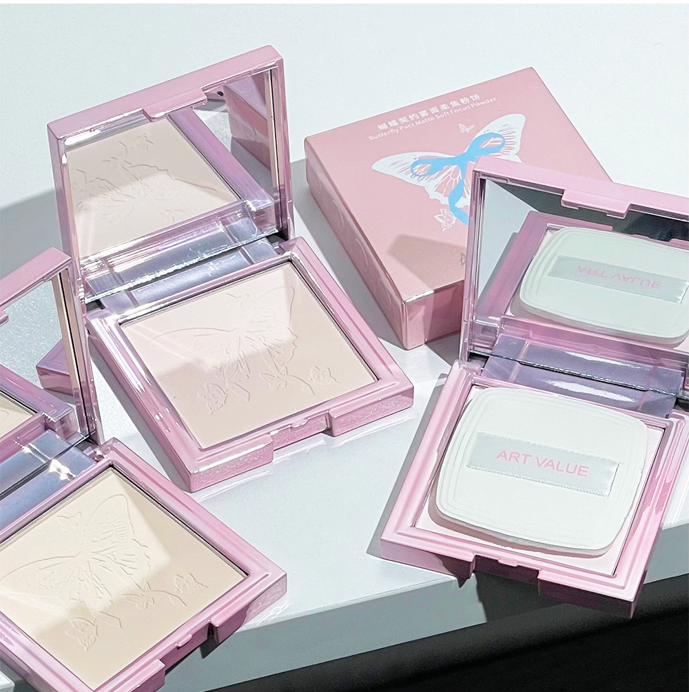 Butterfly Contract Matte Soft Focus Powder Compact, Oil skin setting, Touch-up, Air-like Makeup Set, Light, breathable, Cross-border undefined