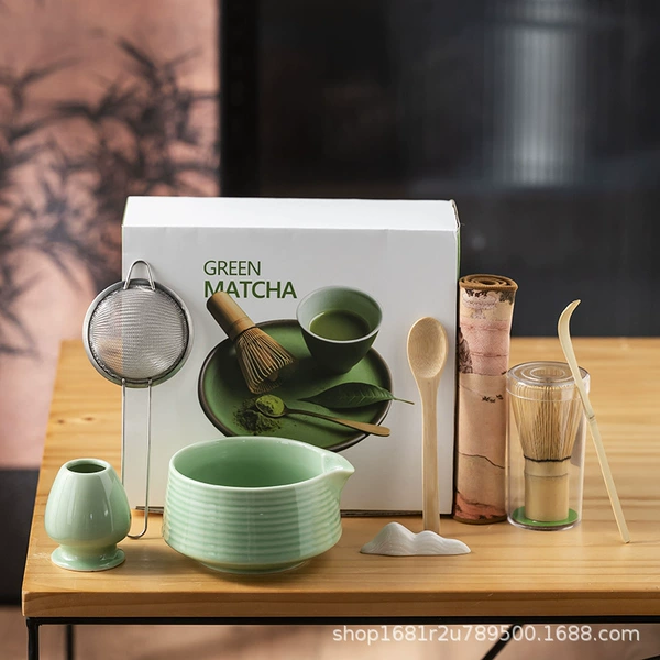 Green matcha, tea cup, set, 8 pieces