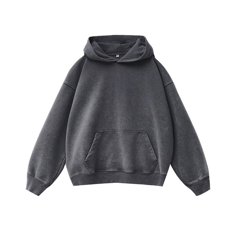 400g distressed brushed hoodie dark gray