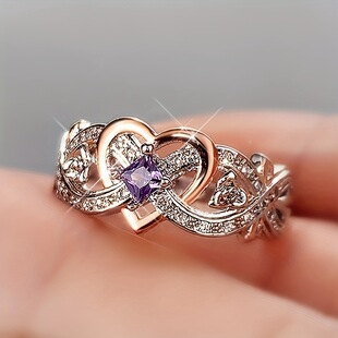 Temu cross-border jewelry rose princess diamond-set ring European and American simple love heart-shaped zircon ring