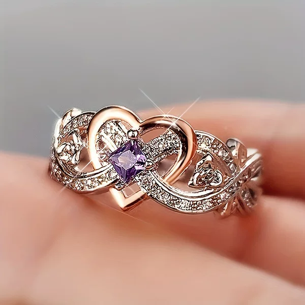 Temu cross-border jewelry rose princess diamond ring European and American simple love-shaped zircon ring