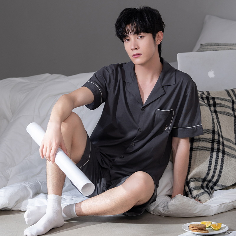 Pijama de los hombres de algodón de manga corta de verano para hombre traje corto 2024 nuevos hombres ropa casera popular verano