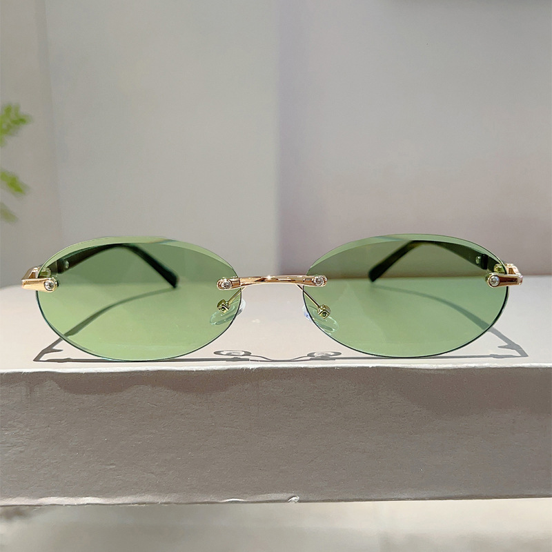 Ovale Rahmenlose Sonnenbrille Für Damen Modisches Trend Accessoire_voghion.com
