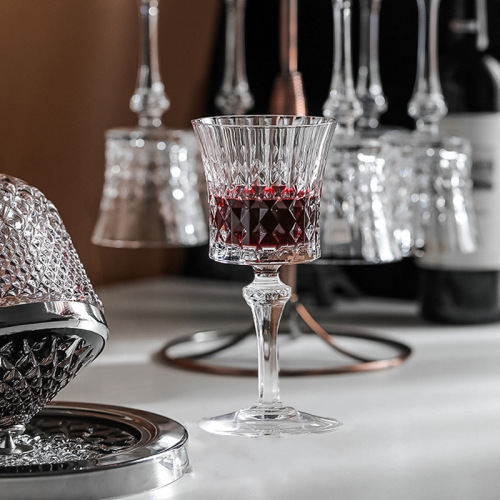 Champagne glass, whiskey glass, glass cup, fashionable high-legged cup, grape wine glass, diamond pattern wine glass