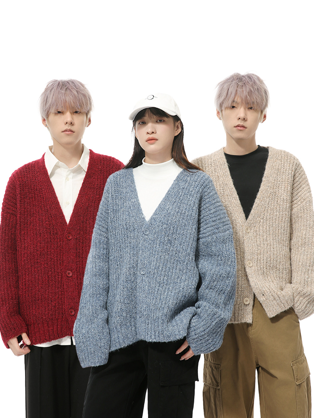 MTLCLOTHES Hombres| Nuevos productos de invierno coreano perezoso gran cuello V retro botón cardigan suéter cardigan