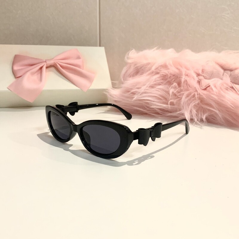 Korean Style Cat Eye Leather Bow Decorated High-End Sunglasses for Women Street Photography Anti-Uv Sunshade Sunglasses