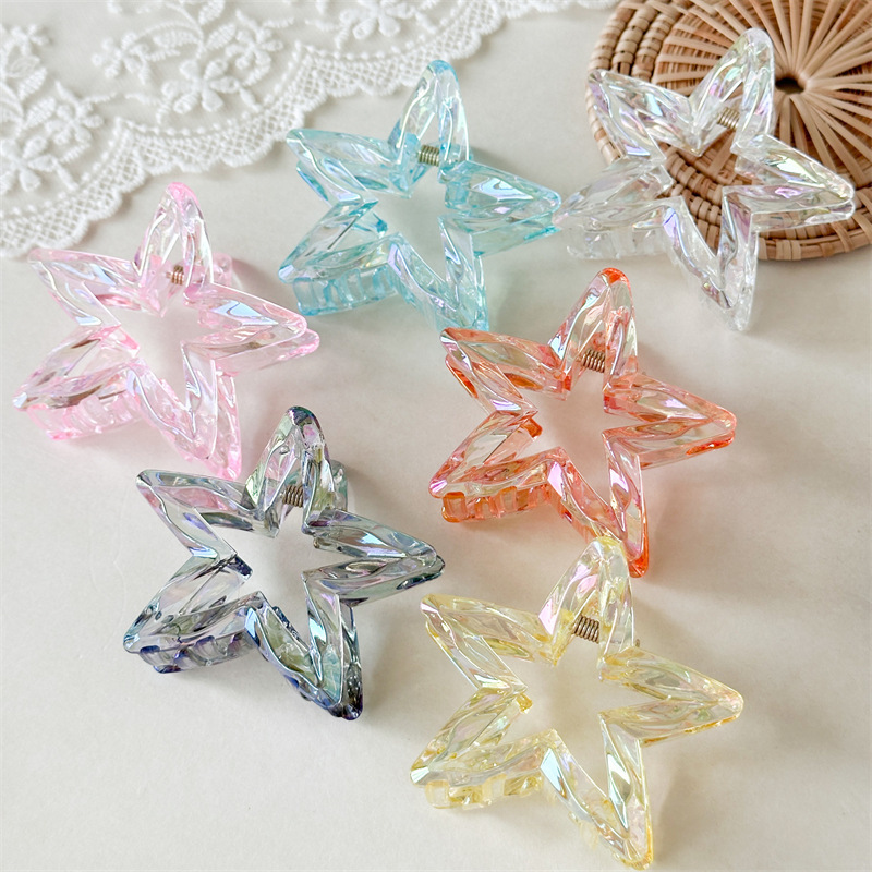 Trendy Cross-Border Laser Star Claw Clip for Girls Versatile Crystal Candy Color Hairpin Ponytail Holder Shark Clip