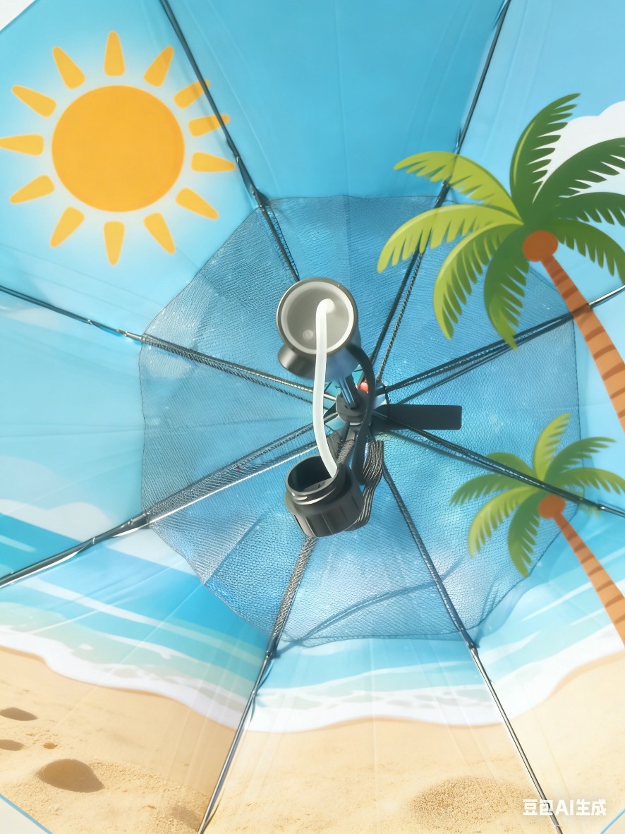 Paraguas de ventilador en aerosol de tecnología negra imprescindible para viajes de verano, protección solar, artefacto de enfriamiento, sombra portátil