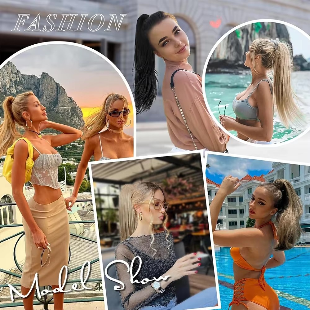 Long Layered Synthetic Hair Claw Clip Ponytail For Women_voghion.com