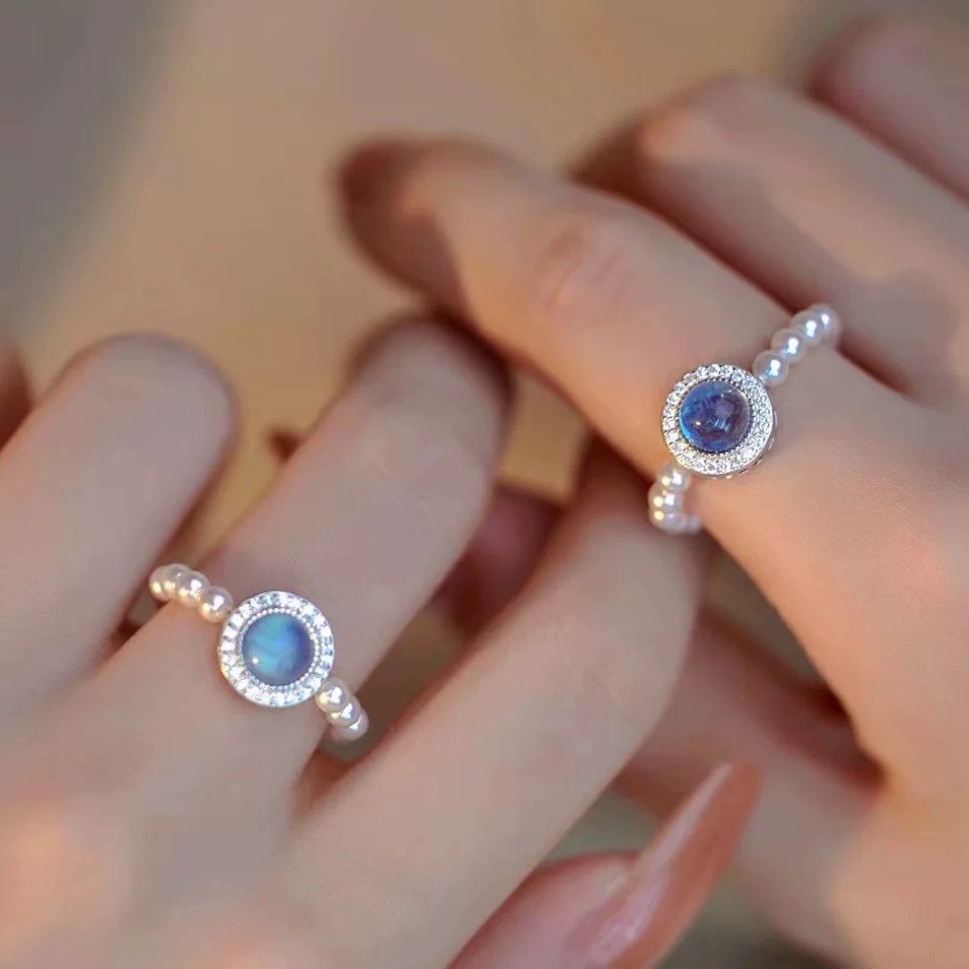 Aquamarine Imitation Pearl Ring for Women, Niche Design, Bestie Couple Ring, High-End Elegant, Gift for Girlfriend, Hand Jewelry