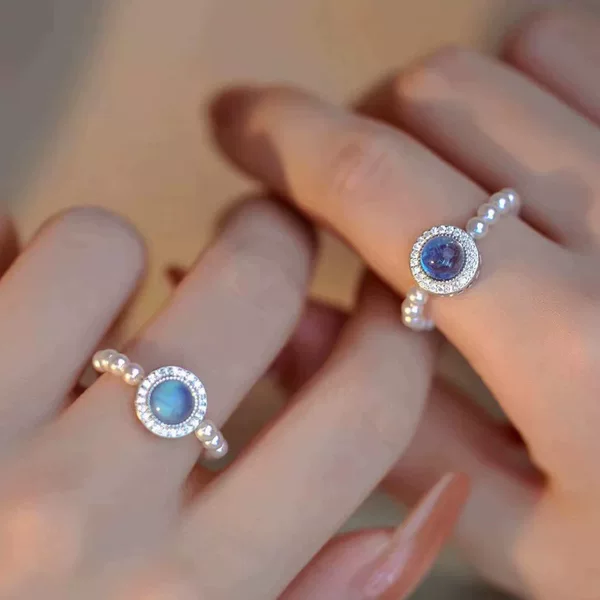 Aquamarine Imitation Pearl Ring for Women, Niche Design, Bestie Couple Ring, High-End Elegant, Gift for Girlfriend, Hand Jewelry