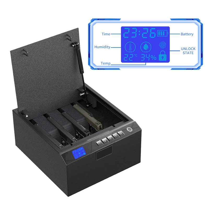 温湿度计枪盒生物识别指纹密码LCD4支手枪盒枪箱更多选择更多保障