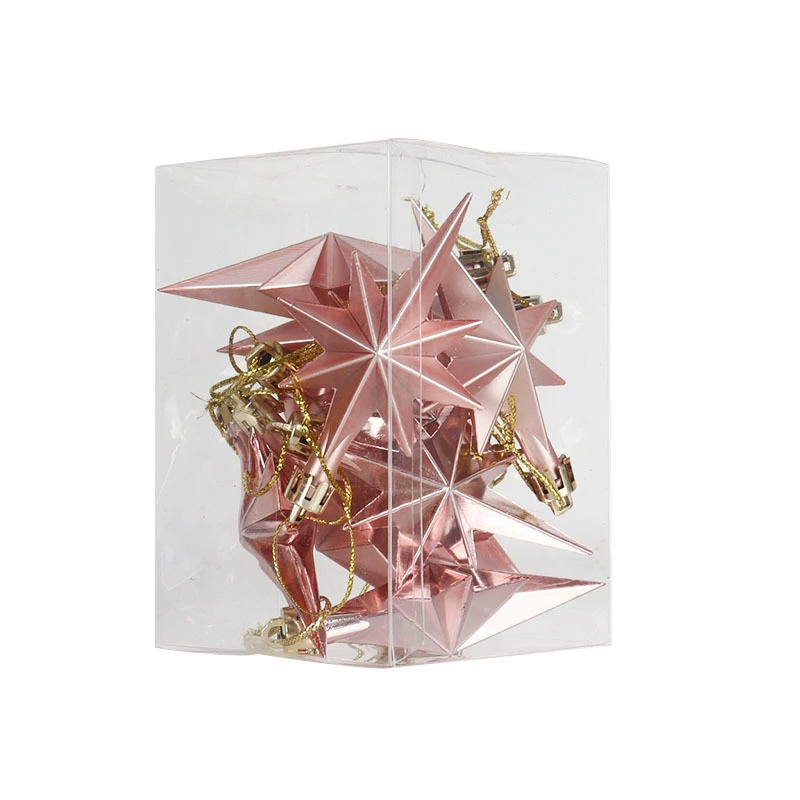 Christmas tree octagonal star hanging ornaments, plastic plated, 12 pcs per box