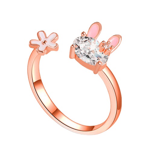 Japanese and Korean cute bunny ring, sweet girly heart flower index finger ring for girls ins internet celebrity open ring