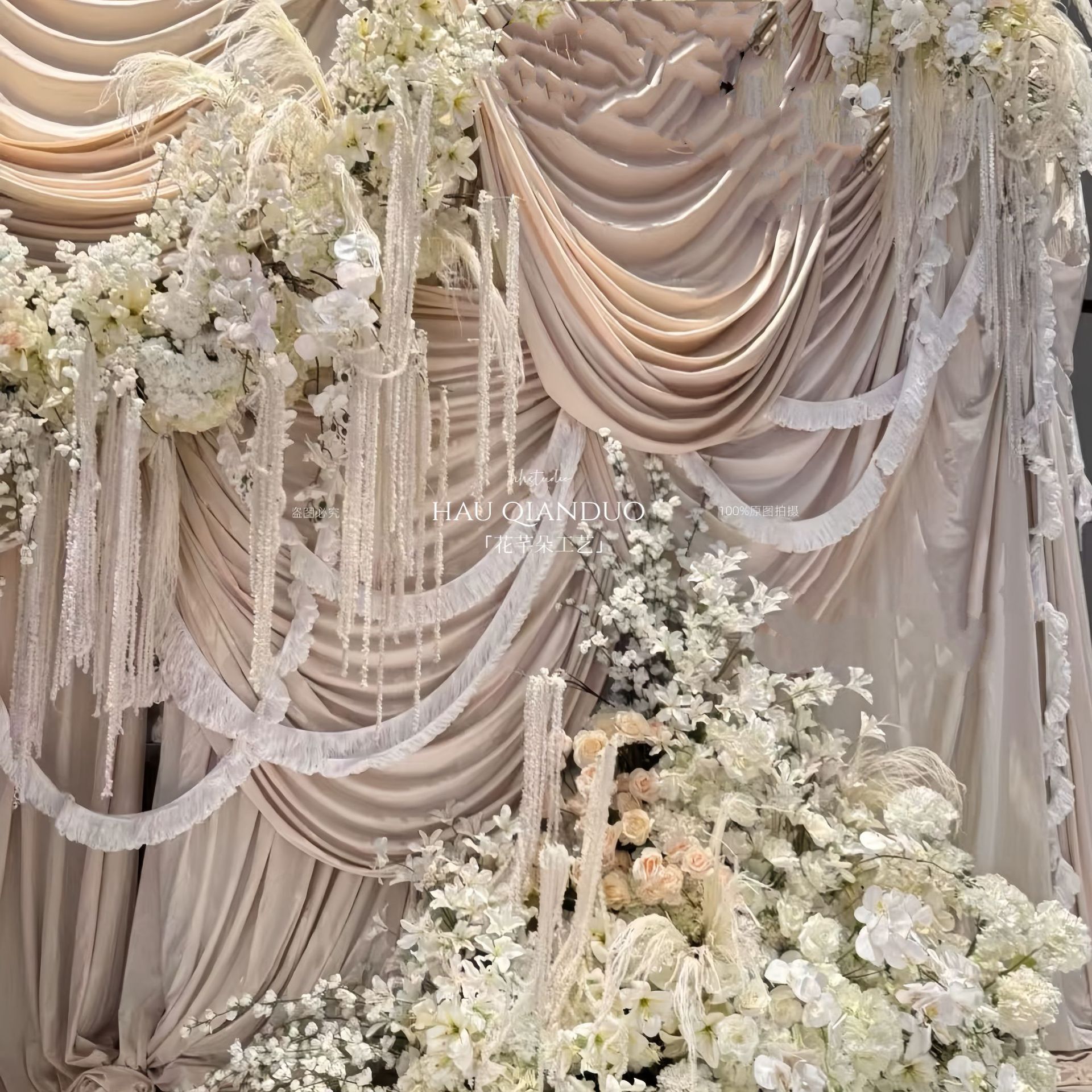 奶油色系婚庆假花白色仿真花造景布置香槟色派对婚房装饰花艺