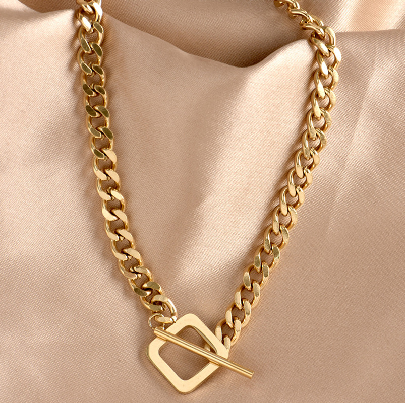 Edelstahl 304 18 Karat Vergoldet Hip Hop Eingelegtes Gold Geometrisch Halskette display picture 1