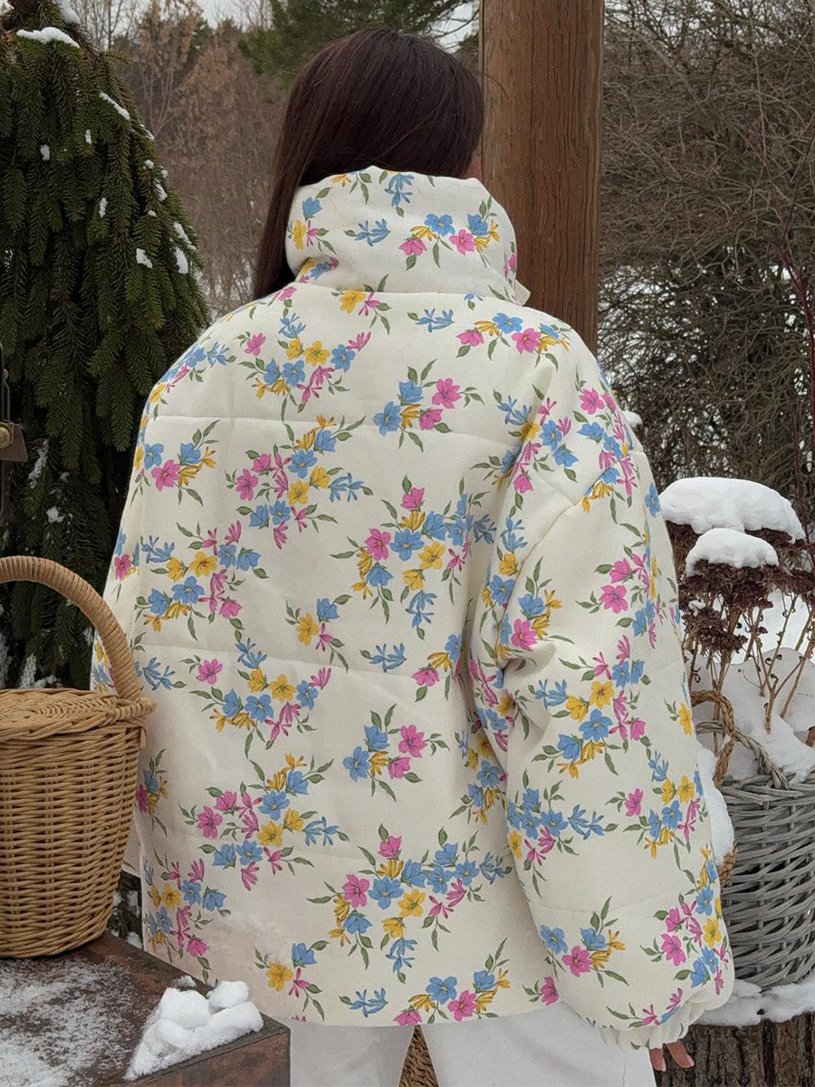 Comercio exterior transfronterizo impresión chaqueta de algodón mujer Europa y Estados Unidos otoño y invierno 2025 chaqueta de algodón con cremallera de cuello vertical chaqueta de algodón caliente chaqueta de algodón mujer