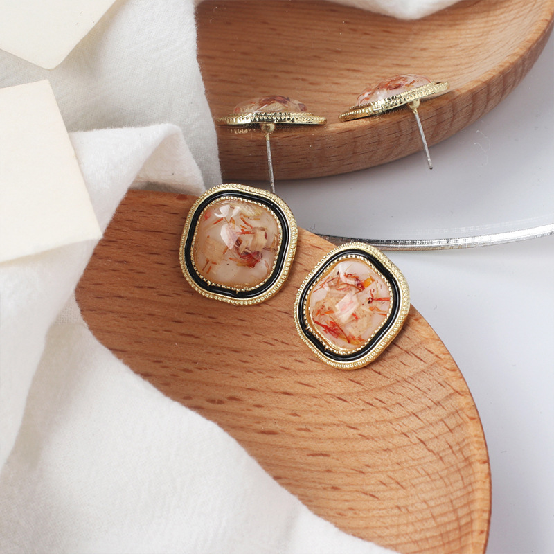 4g Weight Earrings Classification Wedding, Travel Occasion Alloy Material Women'S Gender Plating Design Red, Black Color Fashion Geometric Square Contrast Color Resin Earrings 2