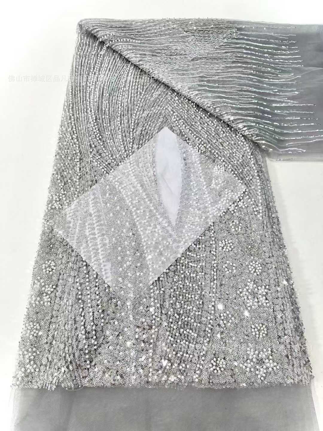 Sequinilla tela de cuentas de clavos vestido de boda vestido de noche ropa de moda fuente fábrica al por mayor