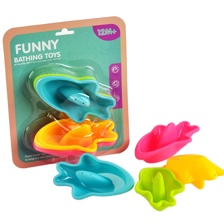 Playa de los niños Juego agua Jenga flotante juguete océano Bañeras juego agua bebé apilamiento barco 4 Unid