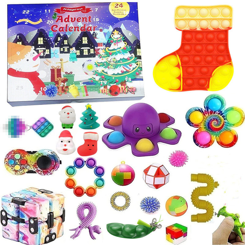 Calendario de Adviento de Navidad Caja sorpresa navideña Regalo de fiesta infantil Cubo de Rubik descomprimido Calendario de cuenta regresiva Gyro Caja sorpresa Juguete navideño
