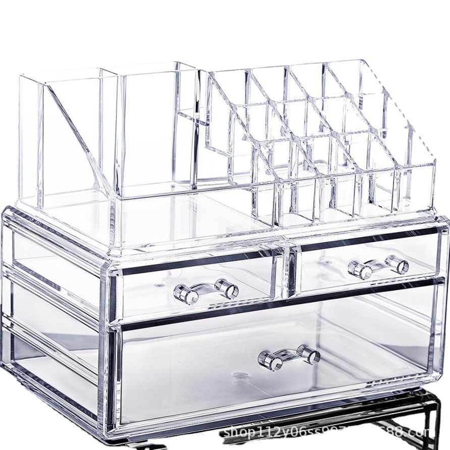 Transparente caja de almacenamiento de cosméticos de escritorio cajón cuidado de la piel tocador lápiz labial acrílico PS organizador rack de almacenamiento