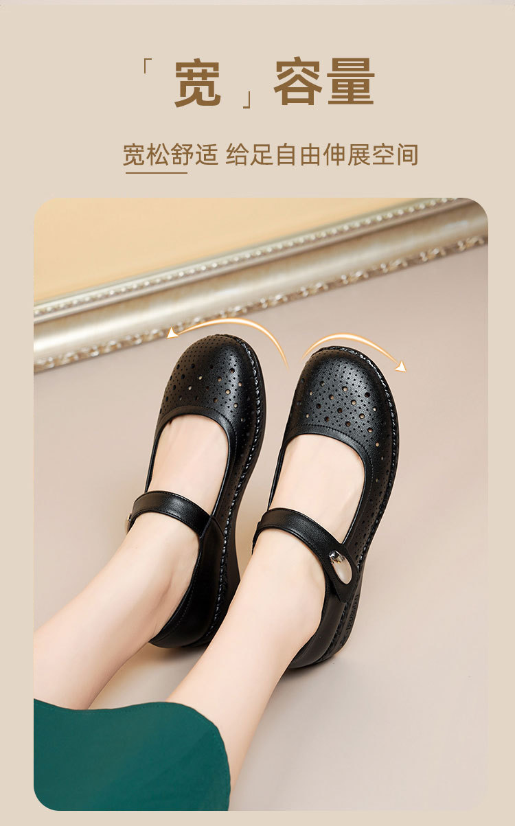 Sandal nữ da thật gót thấp quai chữ V đế mềm — Màu đen chi tiết 4