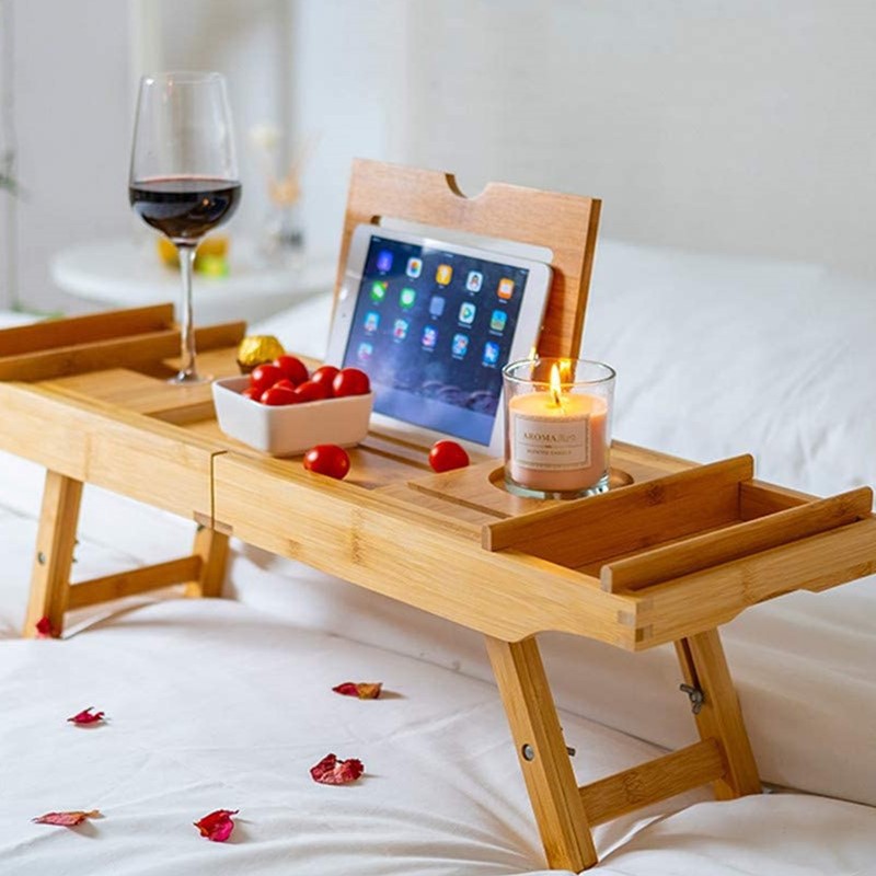 Estilo europeo de bambú sólido de bambú bañera rack plegable estiramiento dormitorio rack de almacenamiento multi-color baño rack con pies