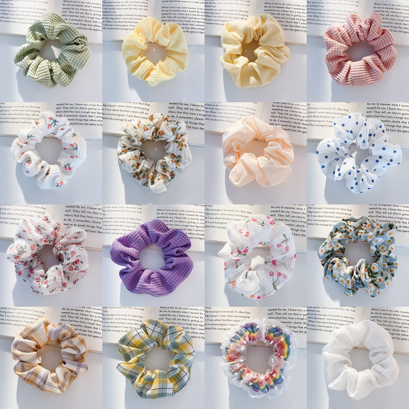 french fabric plaid & floral print large intestine hair ring women‘s high elasticity bun large intestine ring rubber headband head rope hair accessories wholesale
