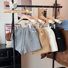 2025年秋冬新款韩版时尚百搭羊羔毛短裤女高腰显瘦松紧腰阔腿裤潮