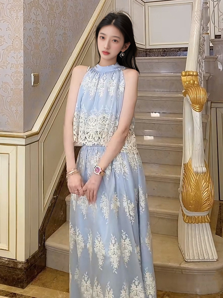 Set áo váy nữ phong cách Trung Hoa mới thêu rỗng, eo cao mùa hè ZX N5038 — Áo, Váy nửa