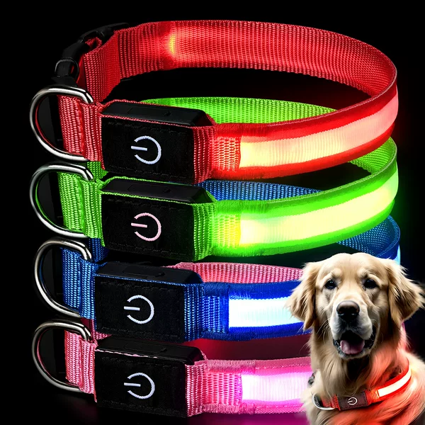 Amazon Best Selling Led Luminous Collar Luminous USB Charging Flash Dog Neck Collar Nylon Fish Silk Collar Wholesale