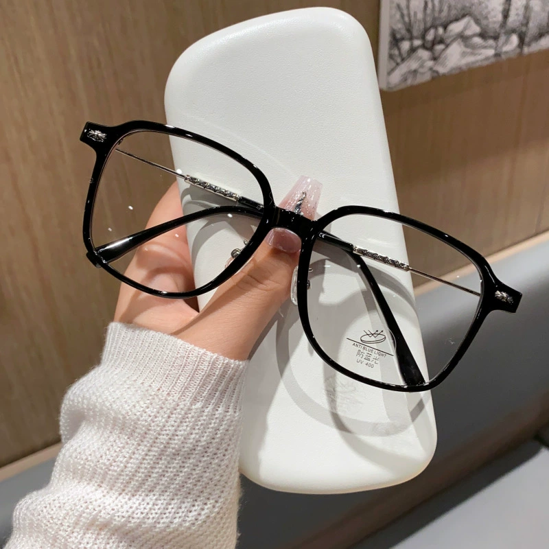 Large-frame transparent glasses for short-sighted women, can be equipped with prescription anti-blue light, round face, small glasses frame, anti-blue light, cute