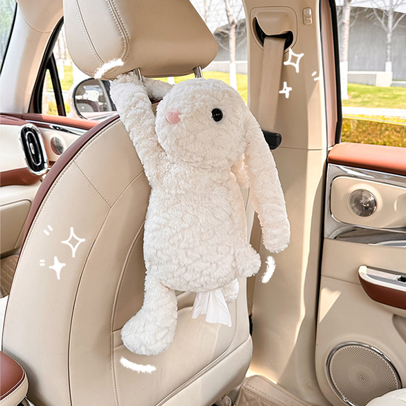 Automóvil encantador gato perro caja de toallas de dibujos animados muñeca coche colgante caja de extracción muñeca de peluche bolsa de toallas de papel