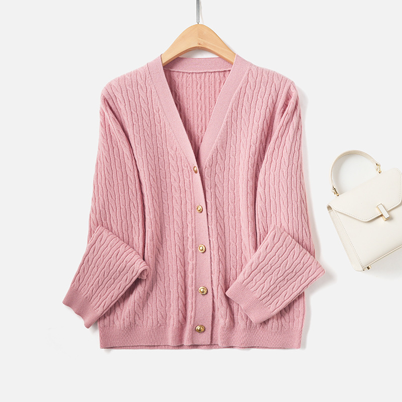 Early Autumn Women's Lp Same Style 100 Merino Sheep Wool V-Neck Knitwear Knitwear Women's Retro Cable Knit Cardigan Jacket