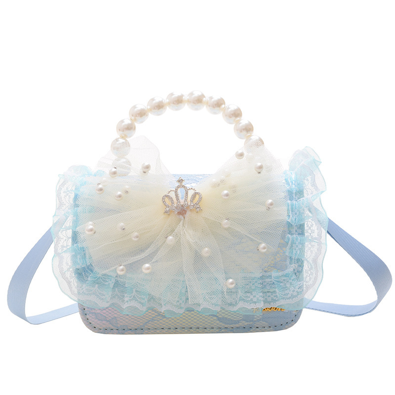 Bolsa de niños de estilo extranjero bolso de perlas bolso de hombro de encaje arco lindos princesa mochila