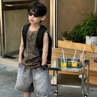 Tai Ru 2025 Summer New Korean Style Boys' Personalized Breathable Leopard Print Vest Children's Versatile Sleeveless T-Shirt Top