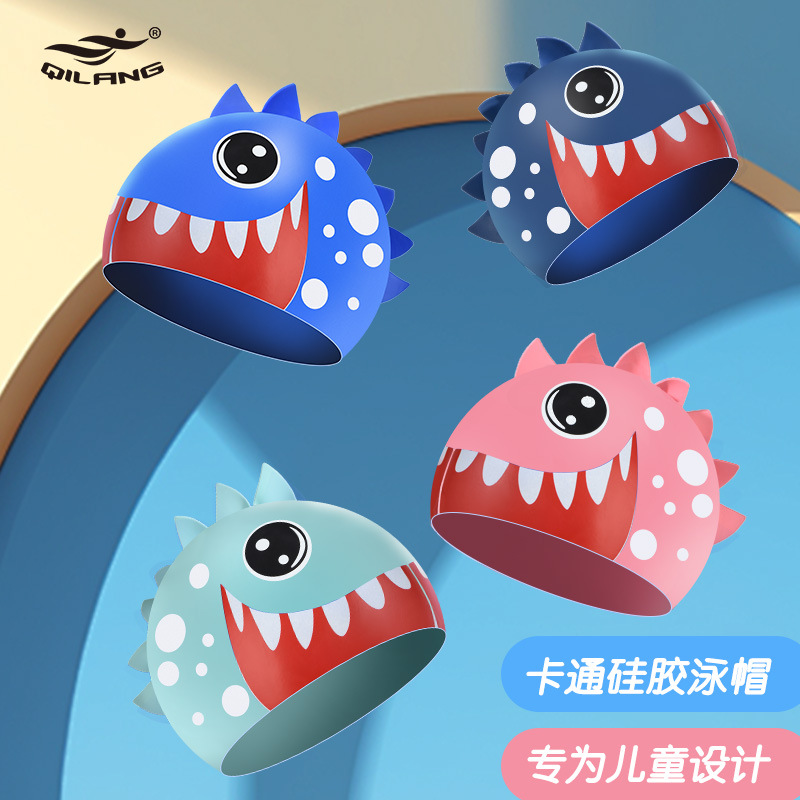 Sombreros de baño para niños impermeables no estrangulación de dibujos animados de silicona niñas bebés profesionales para el cabello largo para proteger los oídos para aumentar la gorra de baño