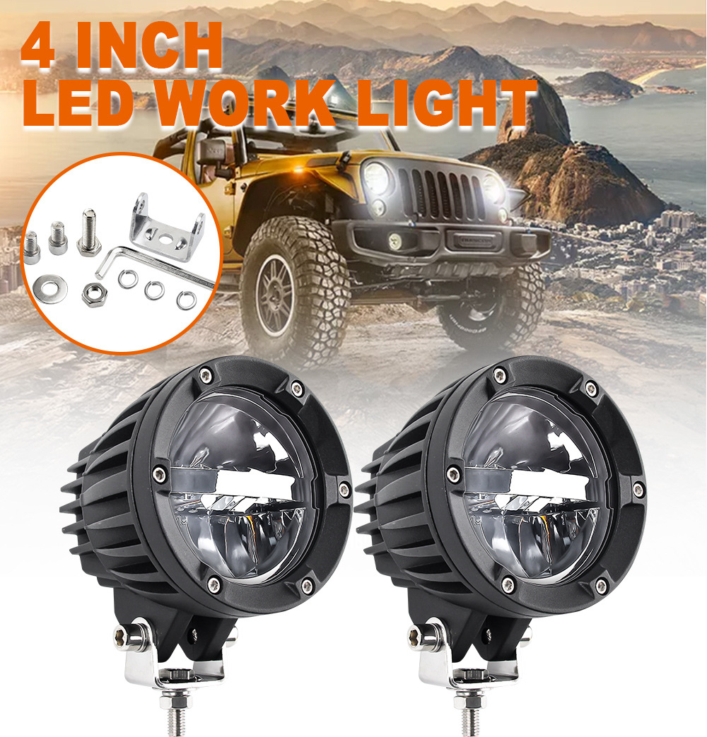 Motorcycle Electric Car Tank 300 Front Bumper 4inch Yellow and White Two-color 50Wled Modified Car Headlight Fog Light