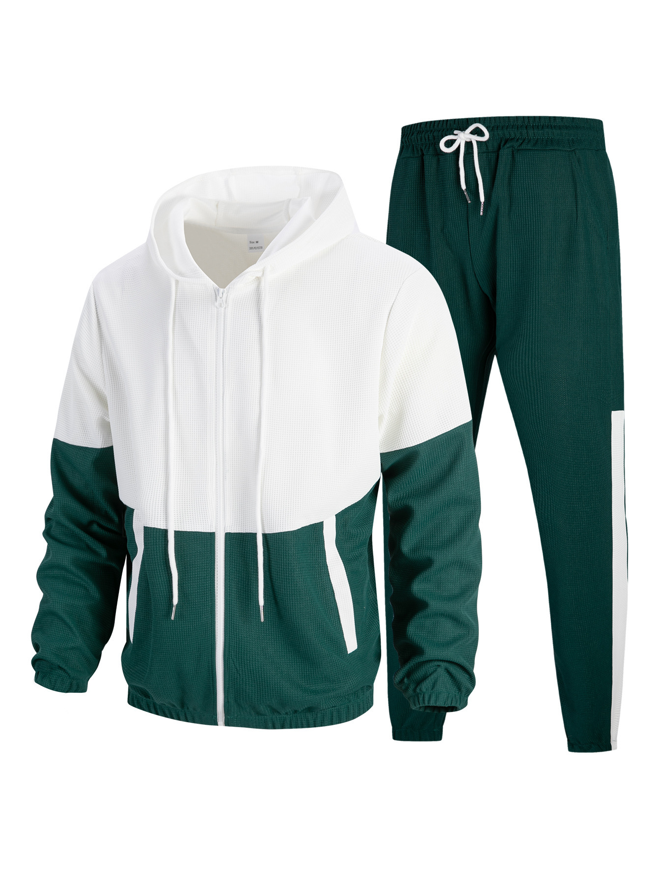 Herren-Trainingsjacke mit Kapuze, Reißverschluss, zwei Taschen, Patchwork-Design, Farbblock-Design, normale Passform, Kurzarm, elegant, aus Polyester_voghion.com